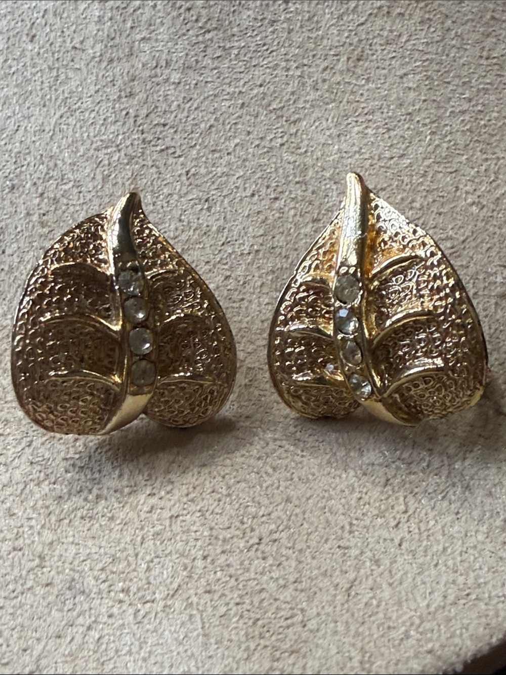 Cora Vintage Gold Leaf Crystal Accent Clip-On Earrings!